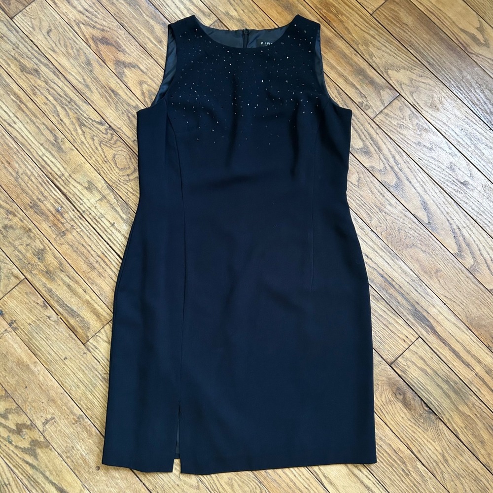 Virgo Petite Black Sleeveless Rhinestone‎ Embellished Sheath Dress Size 10P